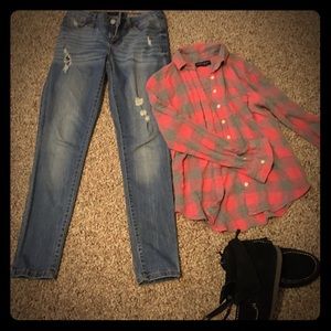 Jegging with flannel  Aeropostale M/6